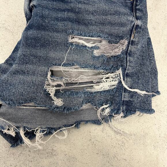 American Eagle High Rise 90’s Boyfriend Distressed Waist/Hem Denim Shorts Sz 10 - Picture 6 of 6